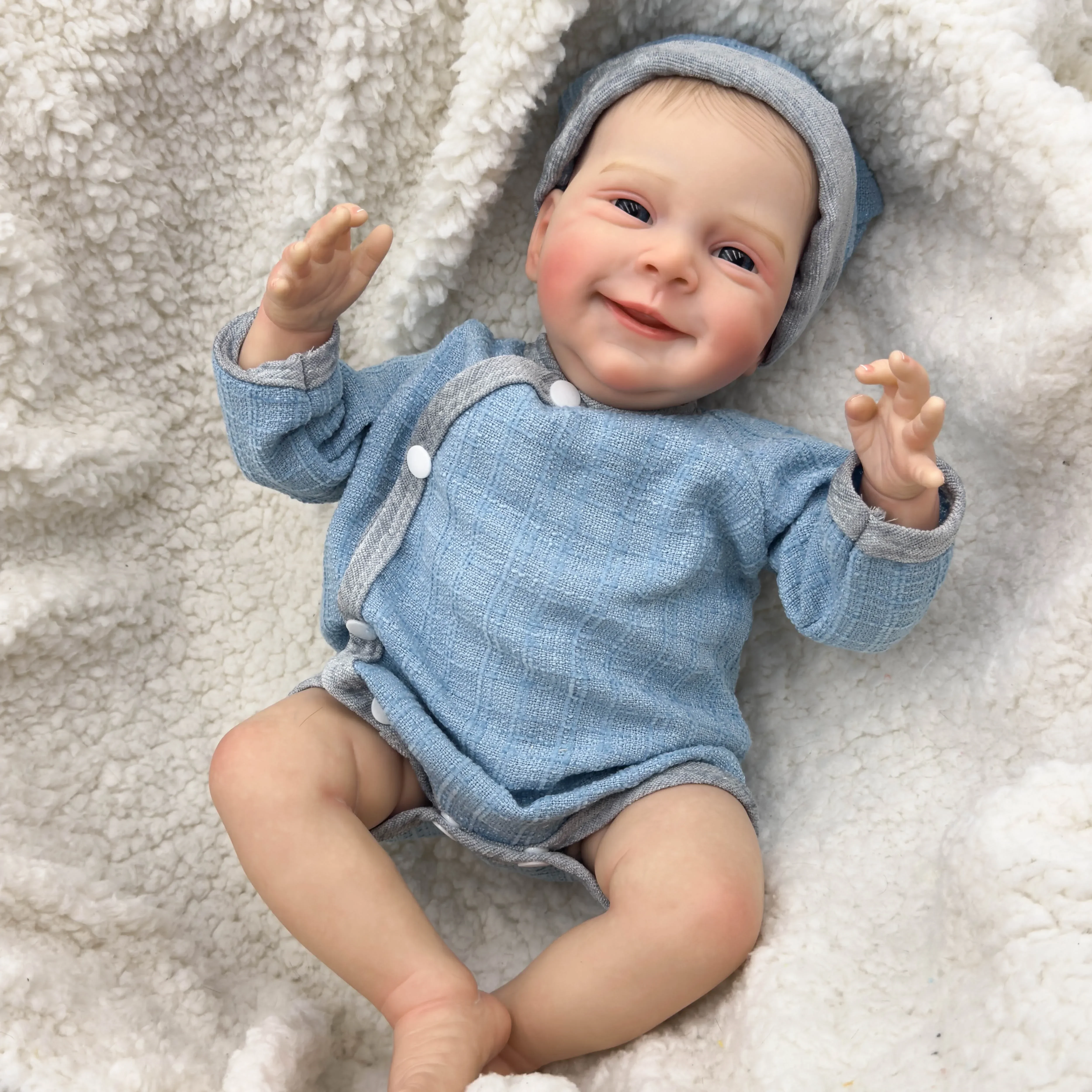 NPK 19inch Newborn Baby Doll Sebastian Reborn Baby Boy Size Real Picture Handmade 3D Skin Hand Drawn Hair Visible Veins