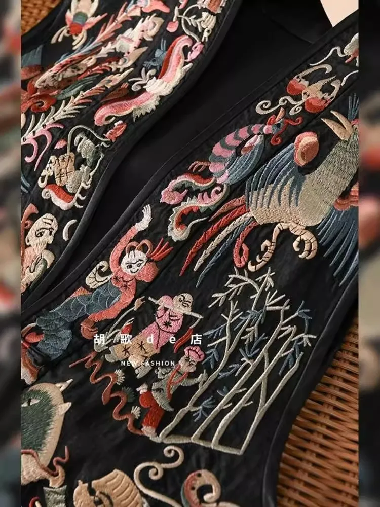 الرجعية النمط الصيني أكمام تانغ دعوى معطف فريد التطريز المرقعة سترة أعلى أنيقة المألوف تنوعا صدرية #2