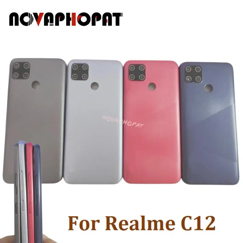 

Novaphopat для Realme C12 Крышка батарейного отсека задняя крышка корпуса чехол задняя крышка с объективом камеры и боковой кнопкой