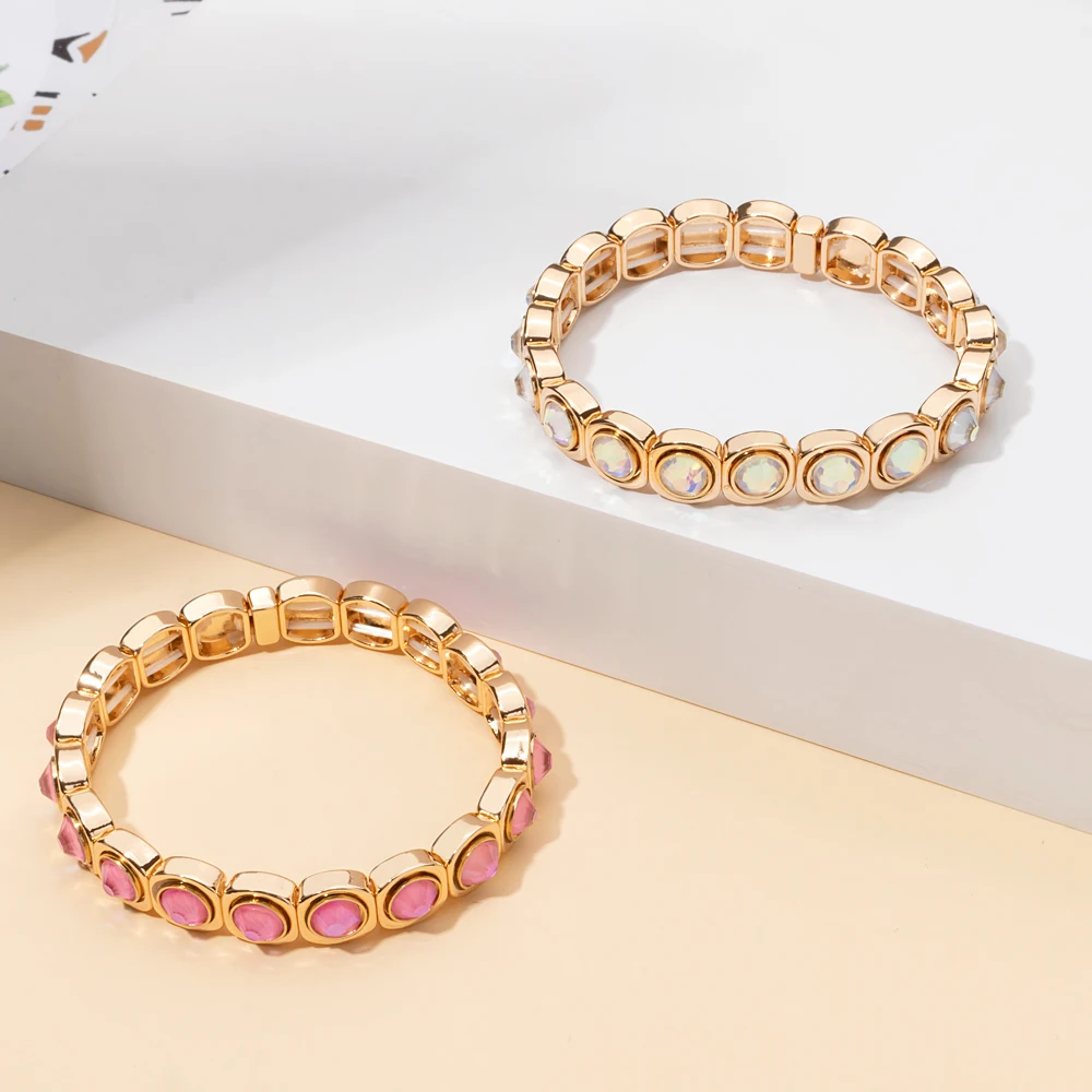 2023 New Design Gold Sliver Color Bracelets For Women Inlaid Colorful Diamond Beads Elastic Bangle Resin Crystal Jewelry