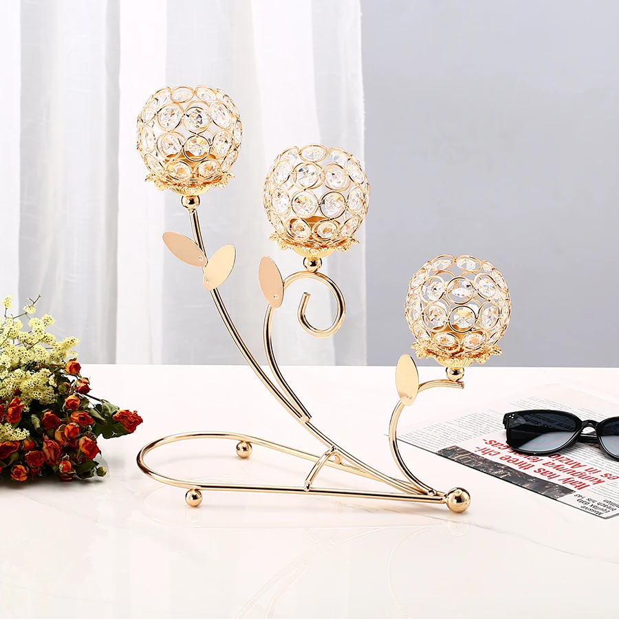 1pc 3 Arms Golden Metal Candle Holder Votive Candle Holder Candelabra Flower Vase, Vintage Candlestick for Table Centerpiece