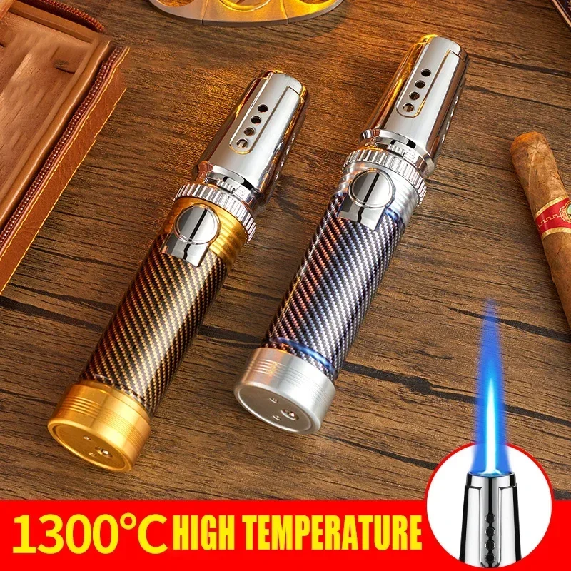 New 1300℃ Spray Gun Turbo Metal Blue Flame Gas Lighter Kitchen Cooking Smoking Accessories Windproof BBQ Cigar Lighters