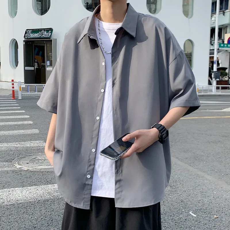 

2024 Men Summer New Fashion Half Sleeve Thin Shirts Men's Solid Color Casual Shirt Male Oversize Loose Blouses Clothing H735