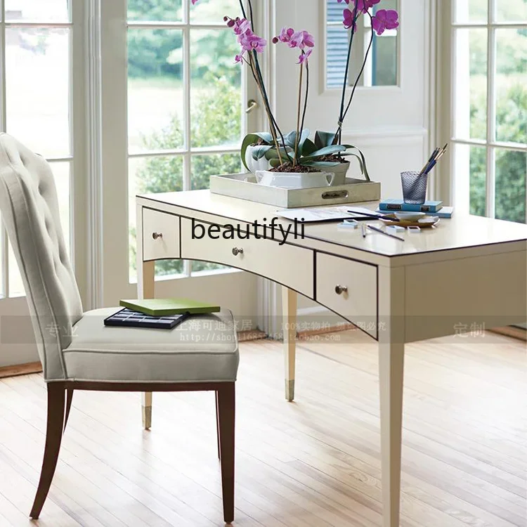 

a26 American neoclassical white customizable solid wood desk, simple computer table and chairs