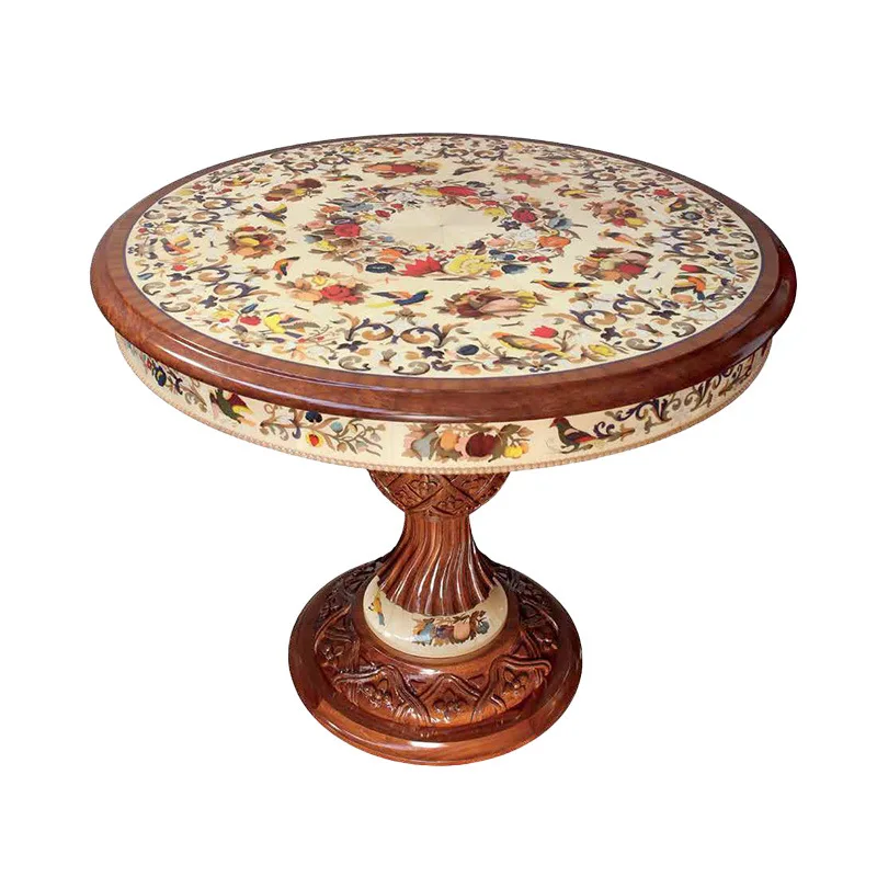 European dining table and chair combination birch carving round table dining  French side table furniture