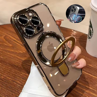 Luxury For Magsafe Bracket Case For iPhone 16 15 14 13 12 11 Pro Max 16 15 Plus Magnetic Ring Stand Holder Clear Acrylic Cover