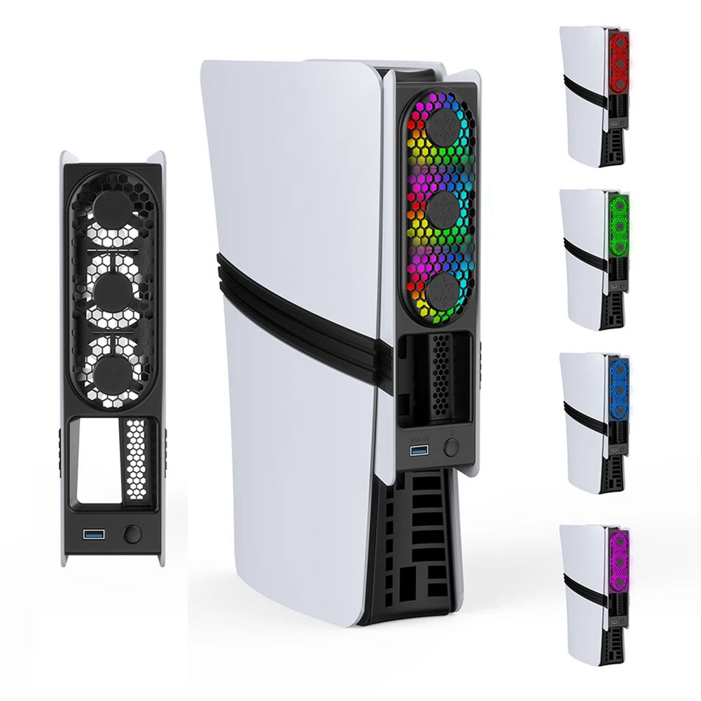 

Вентилятор охлаждения для PS5 Pro/PS5 Slim с USB-портом и RGB-подсветкой для Playstation 5 Pro/Slim (дисковая и цифровая версии)