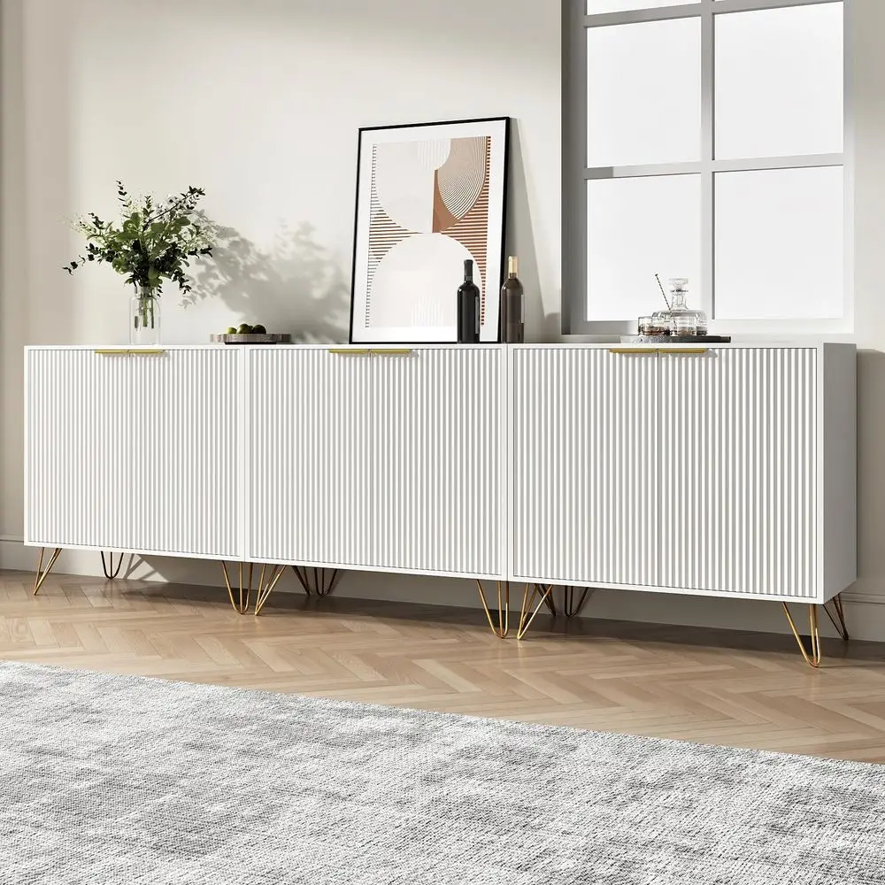 

Buffet Cabinet Set of 3, Storage Cabinet with Metal Legs and Adjustable Shelf, Sideboard Coffee Bar Cabinets with 2 Doors for K
