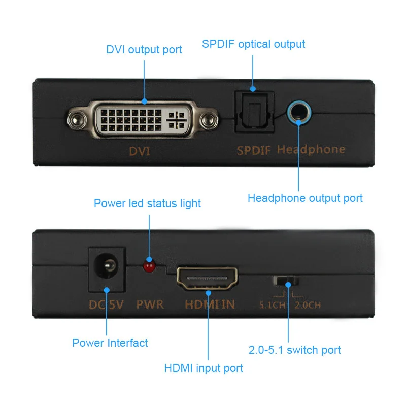 Konwerter HDMI do DVI, wyjście optyczne i 3.5mm audio, kompatybilny z HDTV/projektor/PS4/TV, pudełko, plug and play