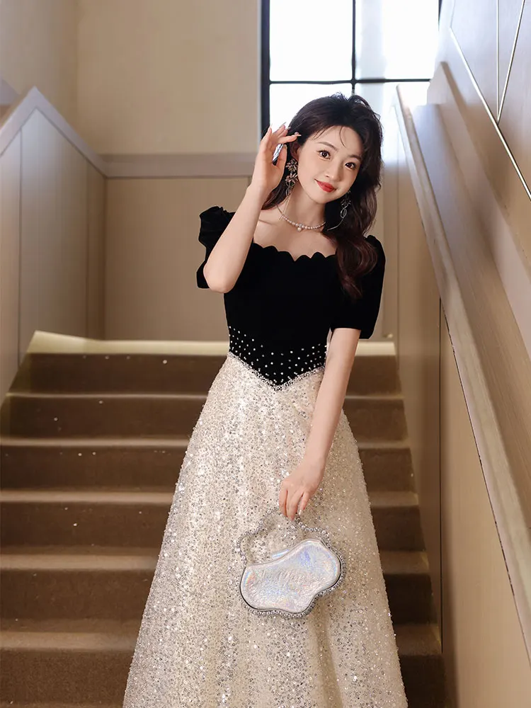 

Вечернее платье Ele Bla для женщин: роскошное, приталенное, длинное, с жемчужной отделкой, для церемонии 8-го дня рождения или в качестве наряда для ведущей.