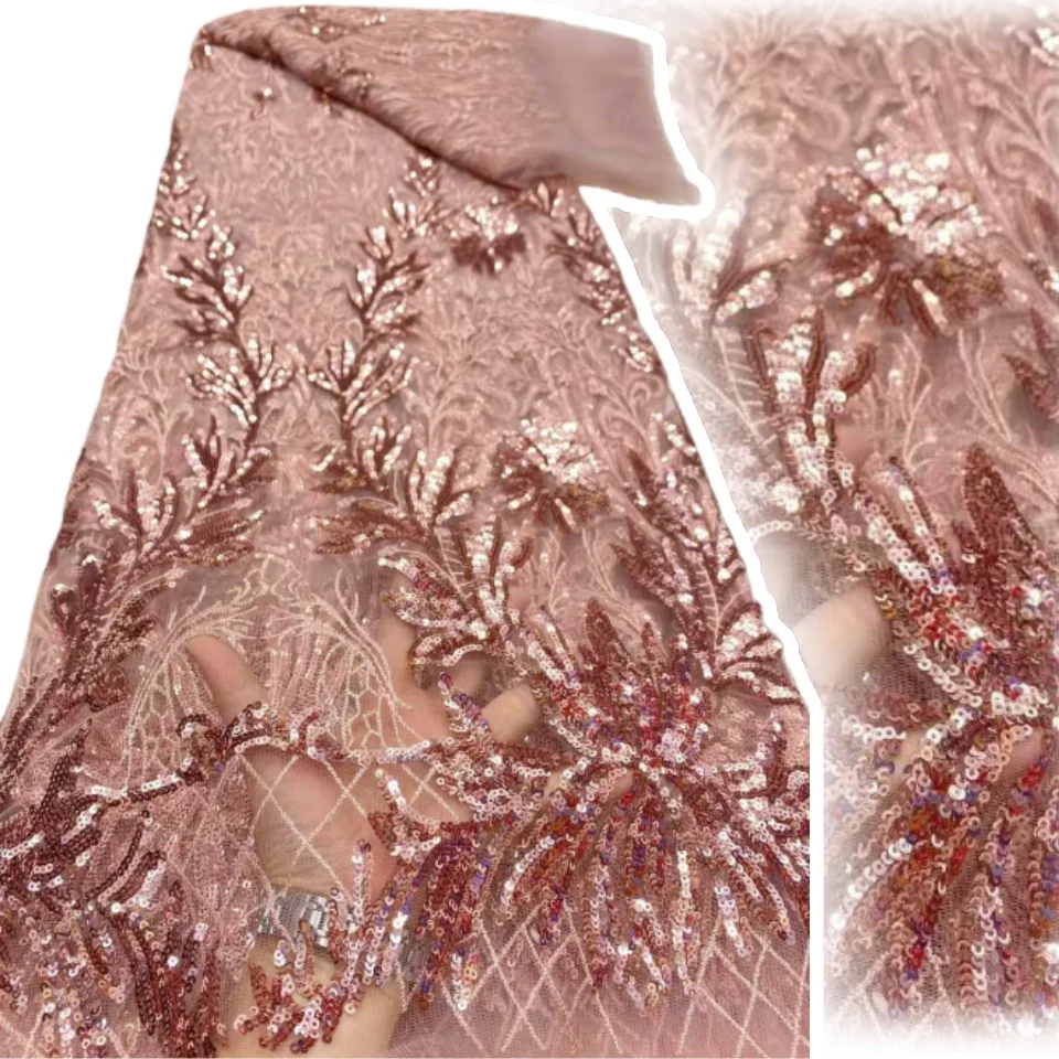 

African Lace Fabric 2025 Sequins Embroidery Nigerian Bridal High Quality French Tulle Lace Fabric for Dresses Sewing SZ1667