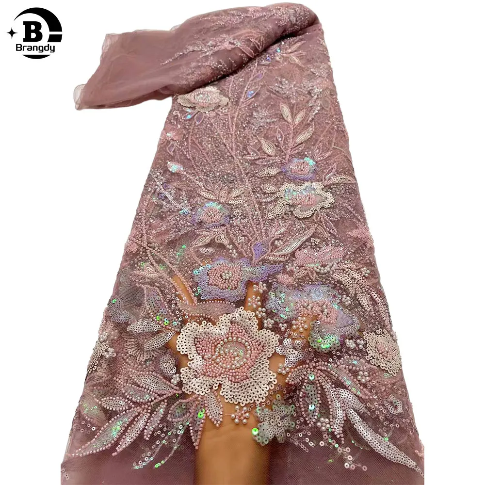 

African Beaded Groom Tulle lace Fabric 2024 High Quality Sequins Embroidery French Lace For Nigerian Party Dress Sewing H60022