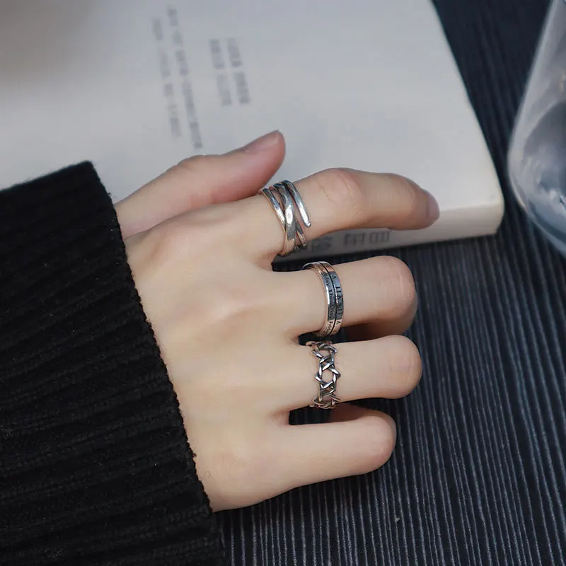 Fashion Simple Silver Color Rings Men and Women Holiday Gifts Retro Roman Characters Open Finger Ring Couple Jewelry Accessories