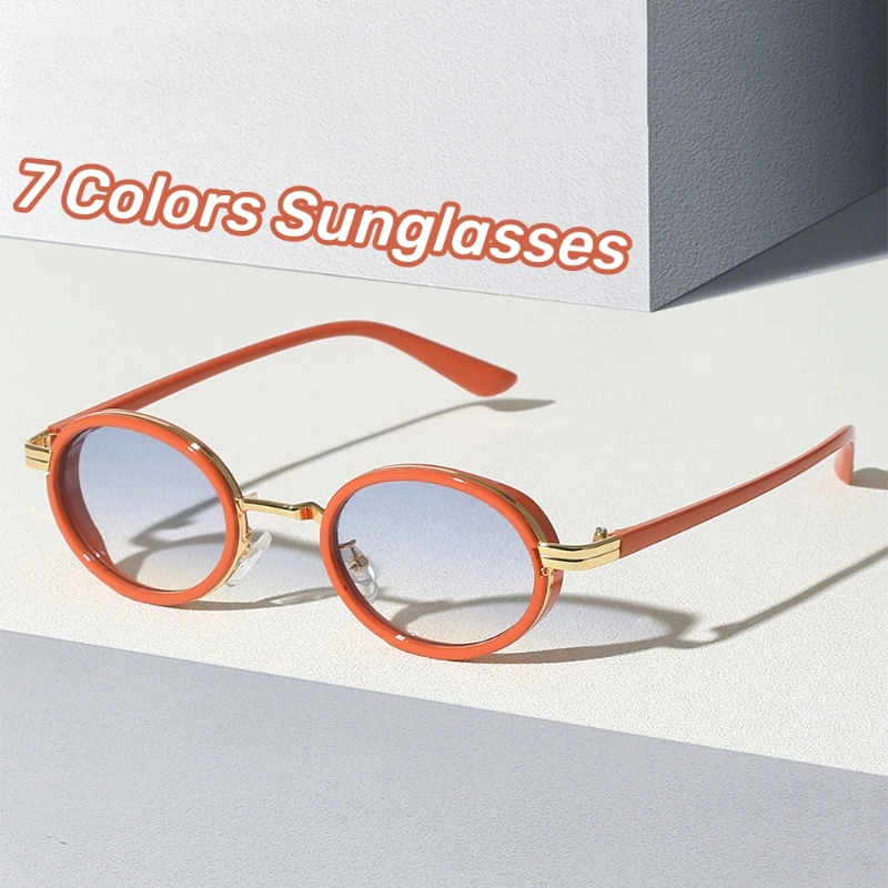 Women Vintage Ruond Frame Sunglasses Elliptical Small Frame Steam Punk Sunglasses Ladies UV Resistant Sunscreen UV400 Sunglasses