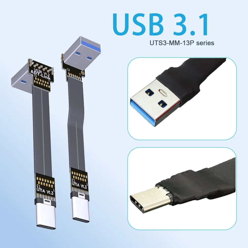 USB 3.1 Type-A Male to USB 3.1 Type-C Male Up/Down Angle USB Data Sync&Charge FPV Flat Ribbon Cable Type C Connector Adapter FPC