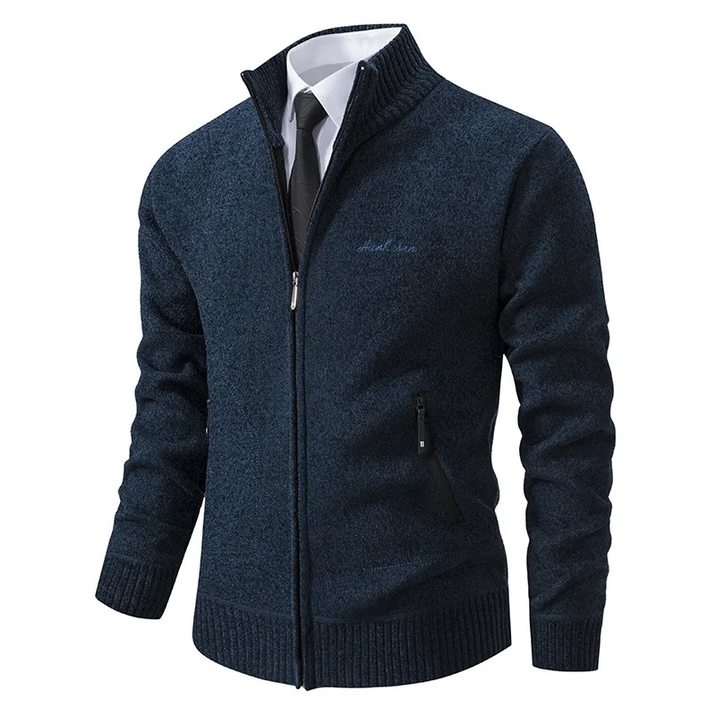 Cárdigan de punto para hombre, informal, de lana, con cuello levantado, suéter cálido, chaqueta, abrigo con cremallera a la moda, ropa para hombre 2024