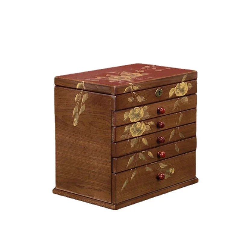 Organizer Boxes 6 Layer Solid Wood Jewelry Box Dust-proof High-grade Chinese Jewelry Storage Jewelry Ring Necklace Bracelet