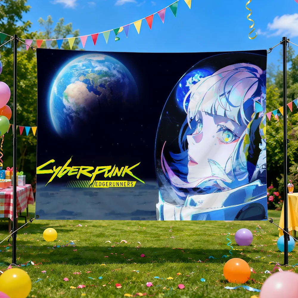 Anime C-CyberPunk Cool E-EdgeRunners-S Flag Decorative Home Yard & Garden Decor Banner - Indoor Outdoor Wall Hanging Flag