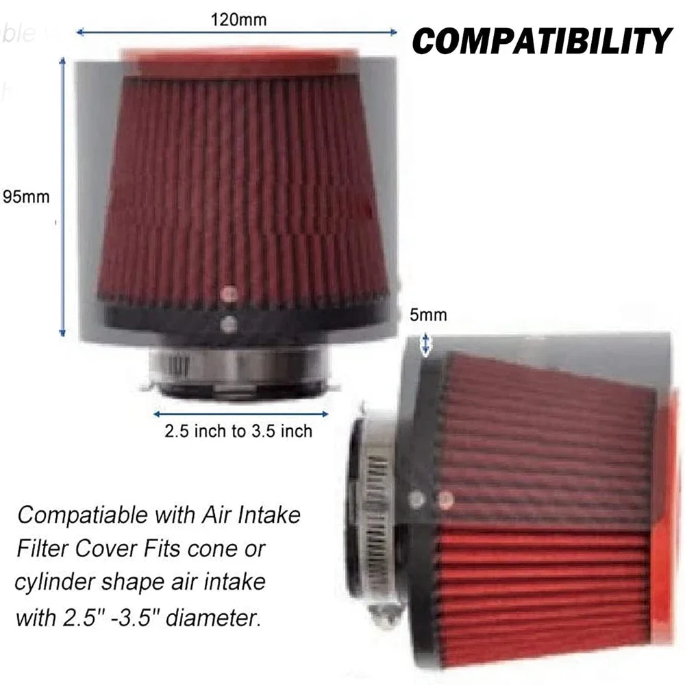 Air Filter Cover Stainless Steel Heat Shield Steel Cold Air Intake Cone Sport for 2.5-3.5