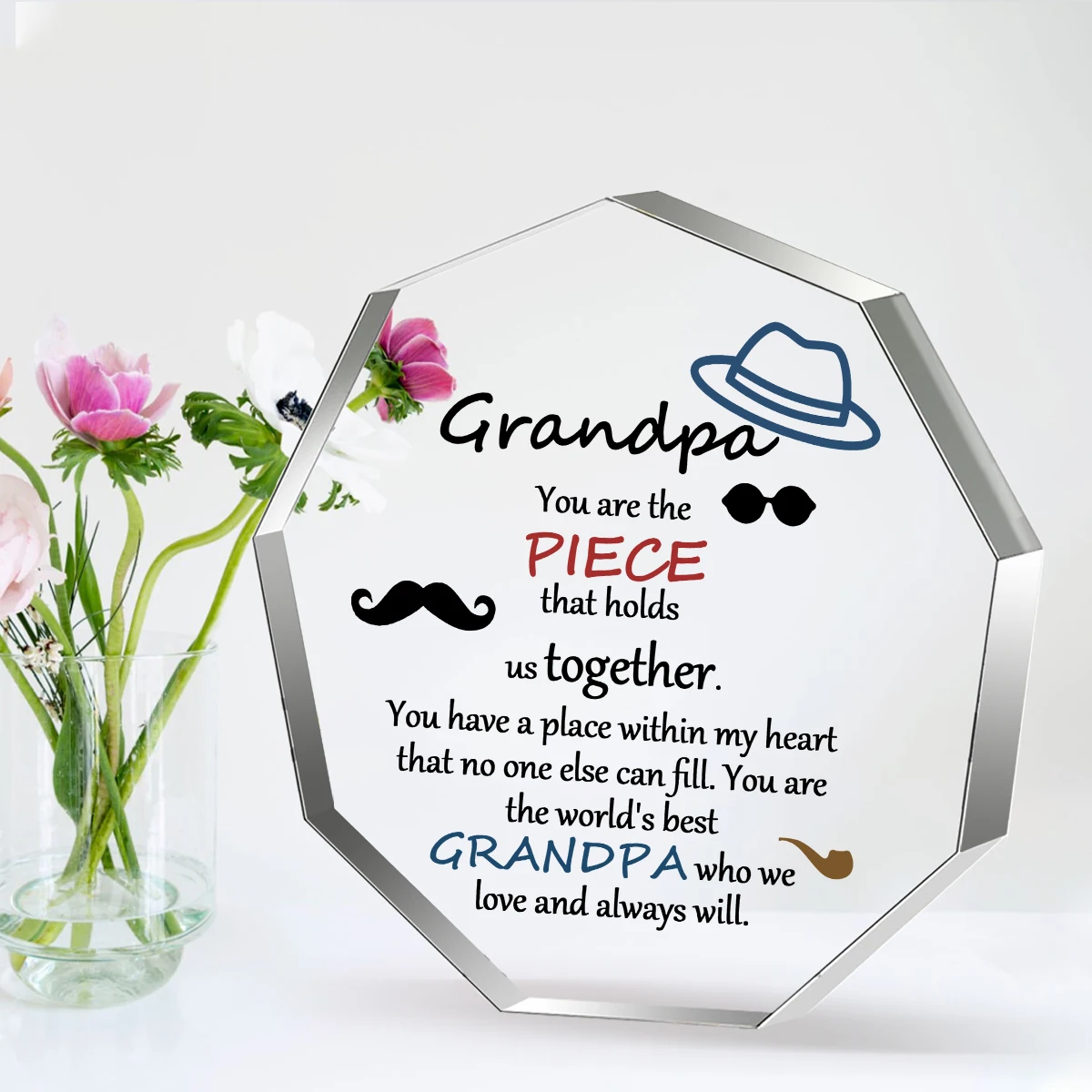 Grandpa Gift from Grandchildren Large Nonagon Acrylic Plaque Table Decor Funny Birthday Christmas Gifts for Grandpa Fathers Day