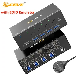 8K HDMI KVM Switch 2 Monitors 4 Computers KCEVE KVM Switcher with EDID Emulator for 4 Computers Share 4 USB 3.0 HUB 2 Monitor