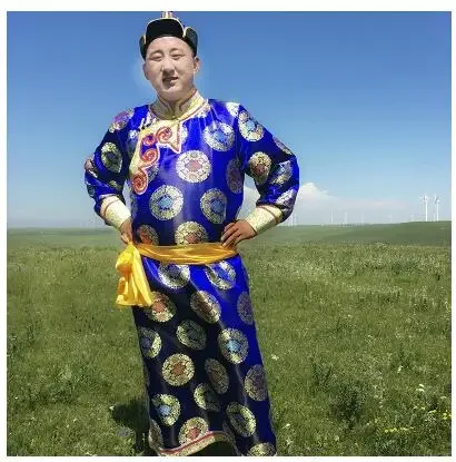 Adult Stage Performance Men's Long Mongolian Robe Performance Clothing
