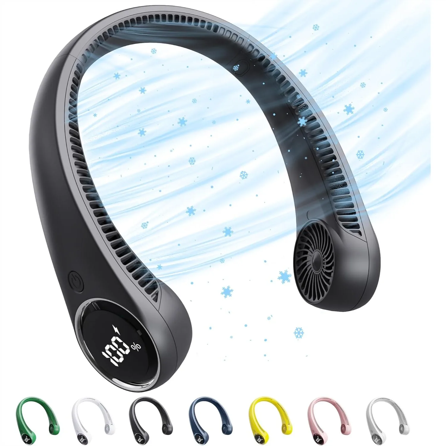

Portable Neck Fan with 3800RPM Motor, USB Rechargeable Bladeless Personal Air Conditioner, 360° Free Rotation & LED Display, 3