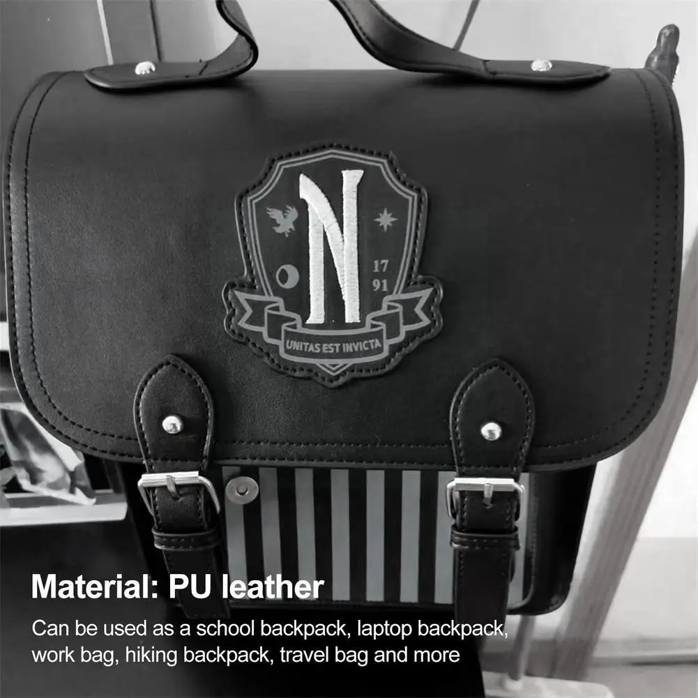 Wednesday Aesthetic Backpack For Teens Y2K Gothic Preppy Backpack Japanese Leather Book Bag Wensday Backpack R5F0