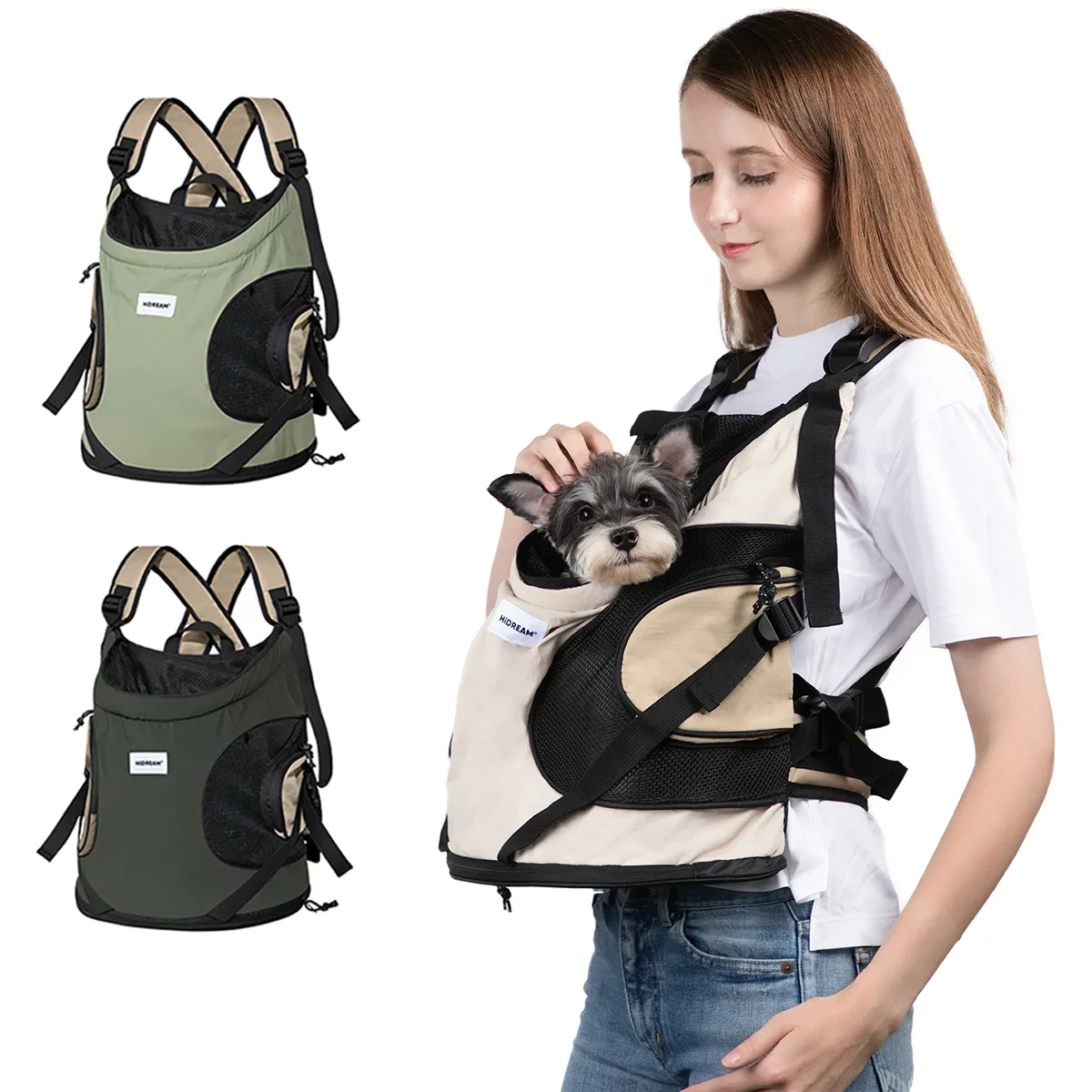 HiDREAM Puppy Kitten Travel Chest Sling Bag Pet Front Cat Dog Carrier Breathable Canvas Portable Backpack Cross Shoulder Strap