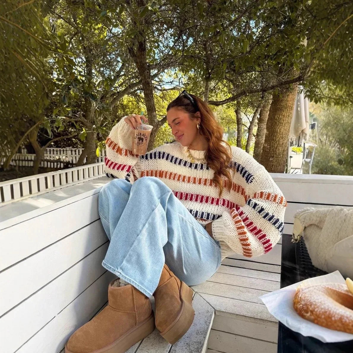 

Loose Batwing Sweater Long Polyester FiberA utumn Faion Women's Knitted Sweater Casual Color Blo Coarse Knitted