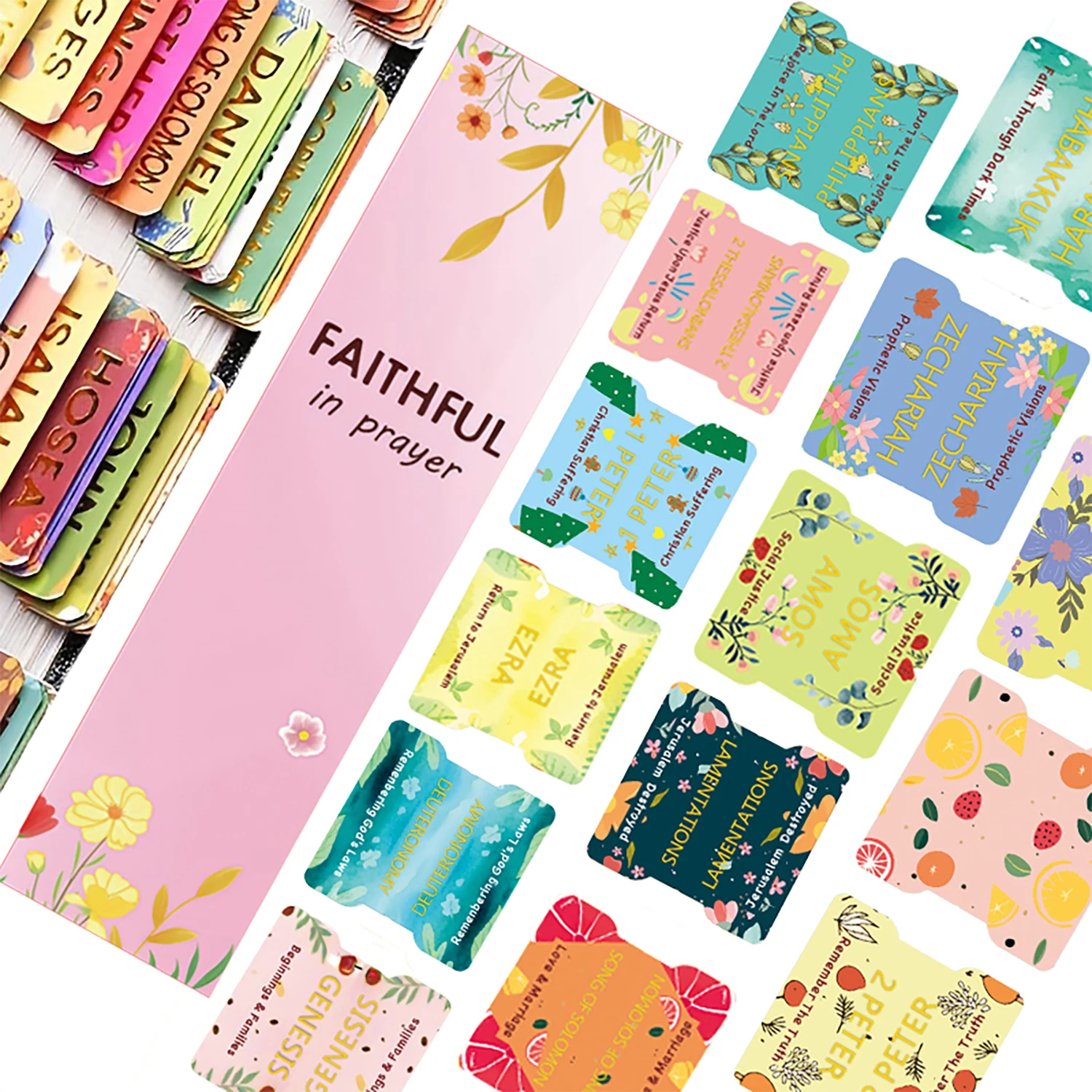 

Bible Tabs,Cute Bible Tabs with Soul Nourishing Book Summaries,Bible Book Name+Bible inspirational book summary phrase for Bible