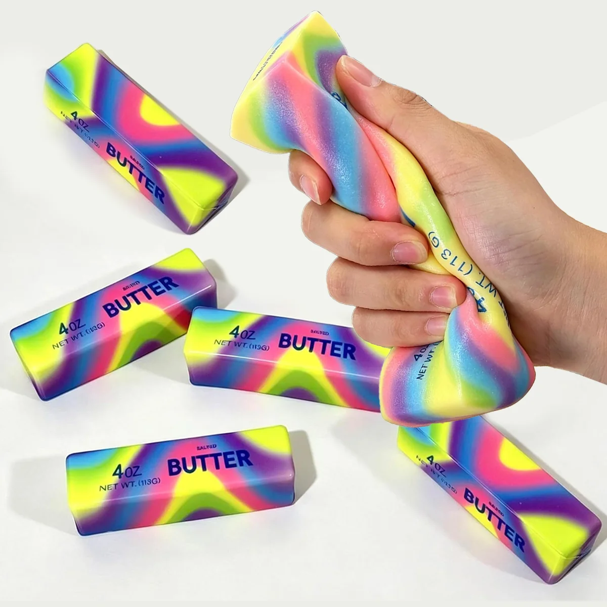 Image of 8 Stück/5 Stück/3 Stück/1 Stück Packung mit neuen, ultraweichen, farbenfrohen, realistischen, butterförmigen Slow-Rebound-Spielzeugen, lebensecht und farbenfroh