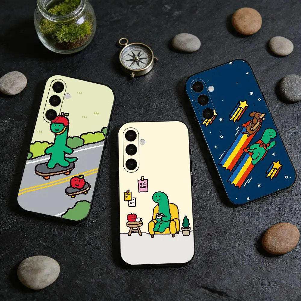 Cute Cartoon Jogumans Dinosaur  Black Soft Case for Samsung Galaxy A73 72 71 70 53 52 A1 Others Cover