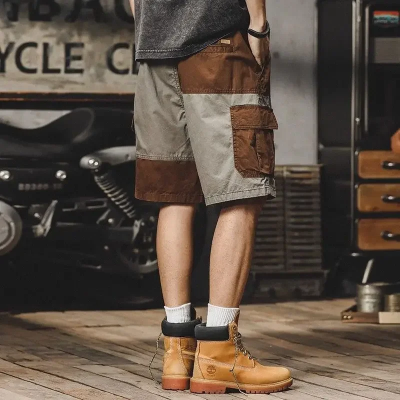 Herren Cargo Shorts mit Kordel zug Multi Pocket kurze Hosen für Männer Overs ize gespleißt große Größe Vintage hevy whate bequem