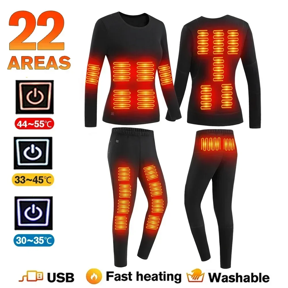Winter thermische jas Verwarmd vest Heren Verwarmd ondergoed Thermisch herenskipak USB Elektrische verwarming Kleding Fleece lange onderbroek