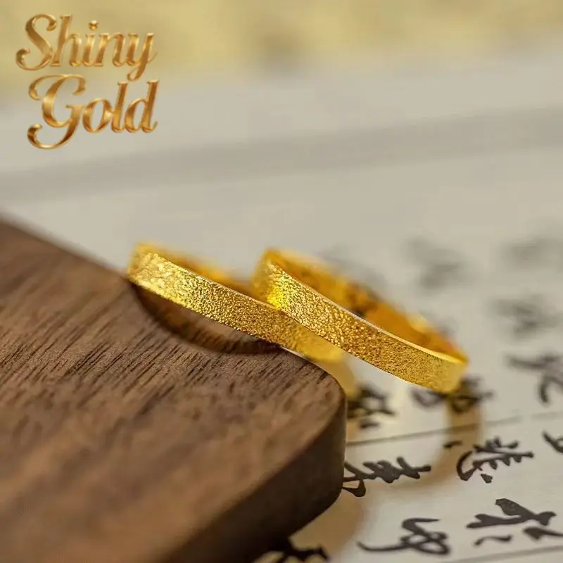 

ShinyGold Unisex 24K Gold AU999 4mm Flat Matte Ring | Contrast-finish With Archaic Patterns, Symbolic For Weddings