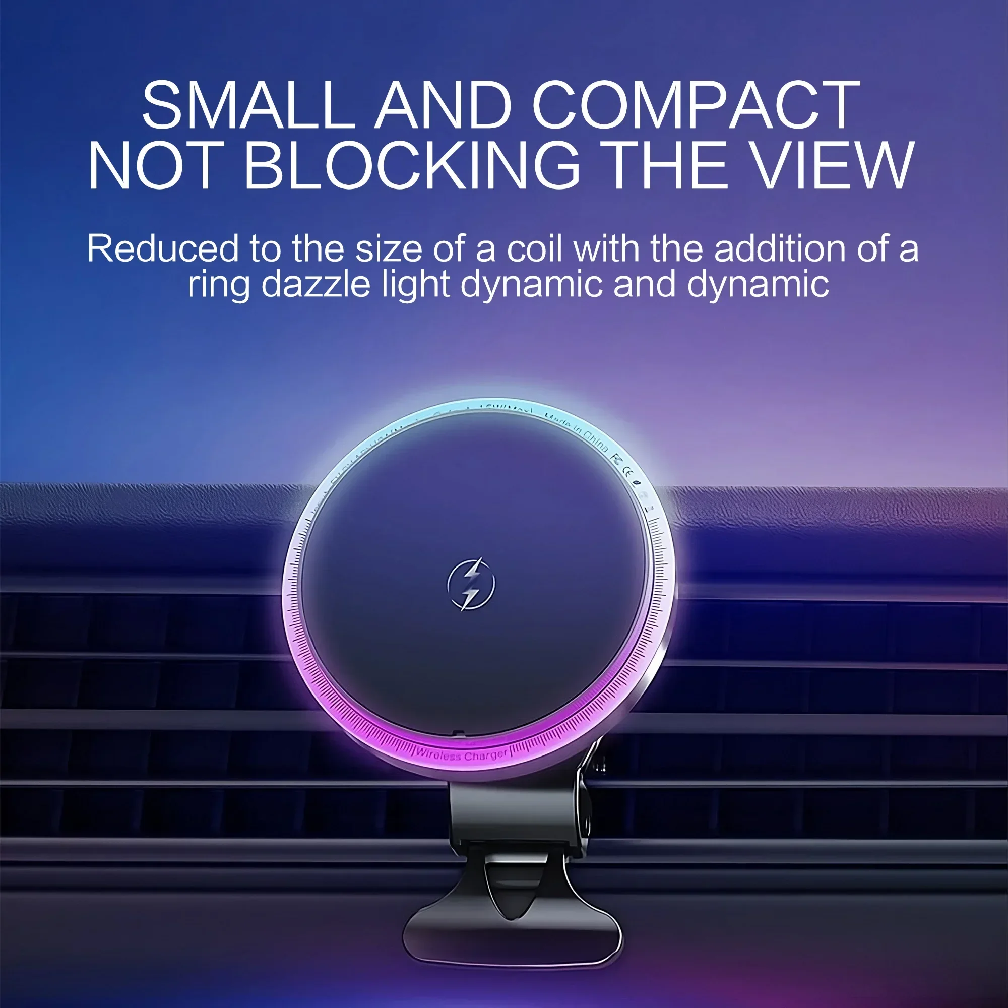 حامل هاتف السيارة المغناطيسي شاحن لاسلكي 15 واط شحن سريع الضوء المحيط تنفيس الهواء جبل للهواتف الذكية #5