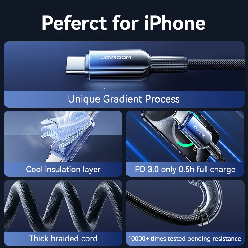 JOYROOM 60W Type C to USB C Cable PD Fast Charging Charger Cord for iPhone 15 Plus Pro max Macbook iPad Samsung Xiaomi