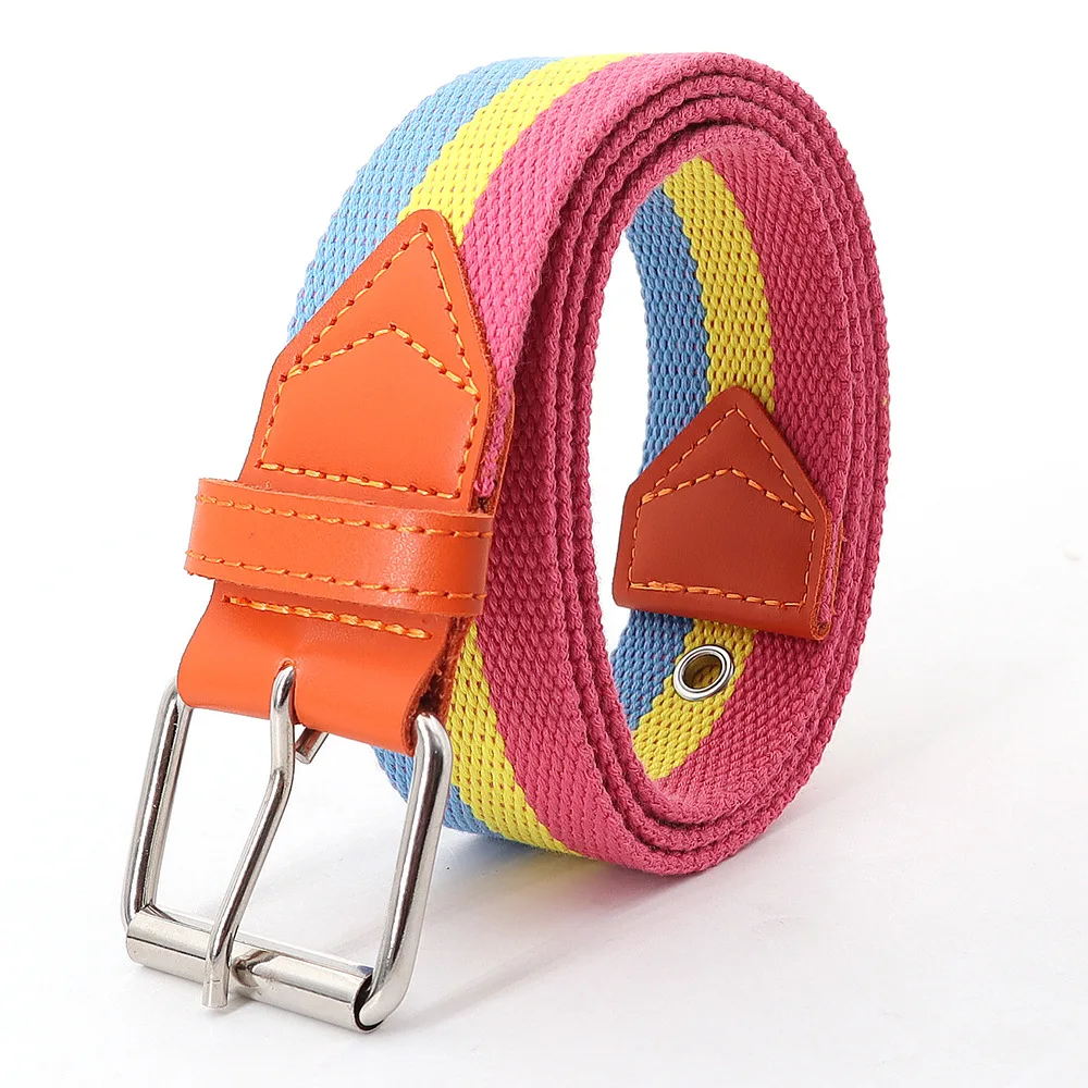 Rainbow Striped Canvas Pin Buckle Belt Women's Fashion Casual Luxury High Quality Tactical Nylon Belt Gothic Boho Korean Girdle