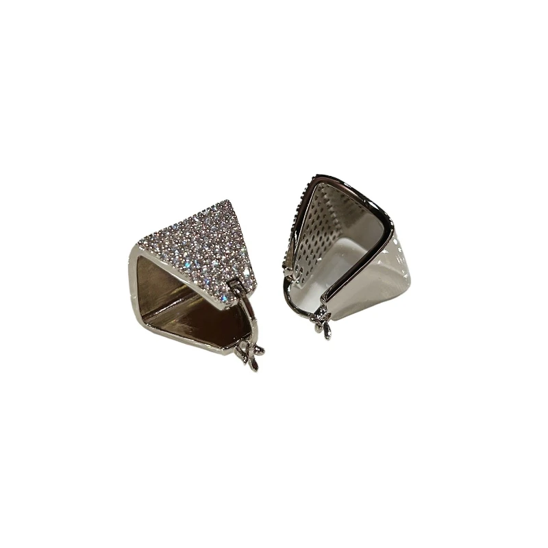 French geometric square full diamond ear buckle women's niche design light luxury, high-end temperament earrings