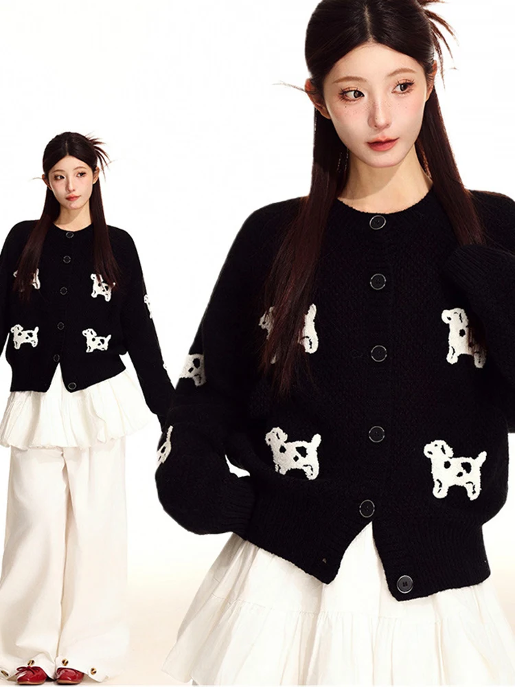 

Sweater Cardigan Women's Autumn Winter Lazy Style Loose Knitted Sweater Round Neck Single Breasted Long Sleeve Knitwear Coats