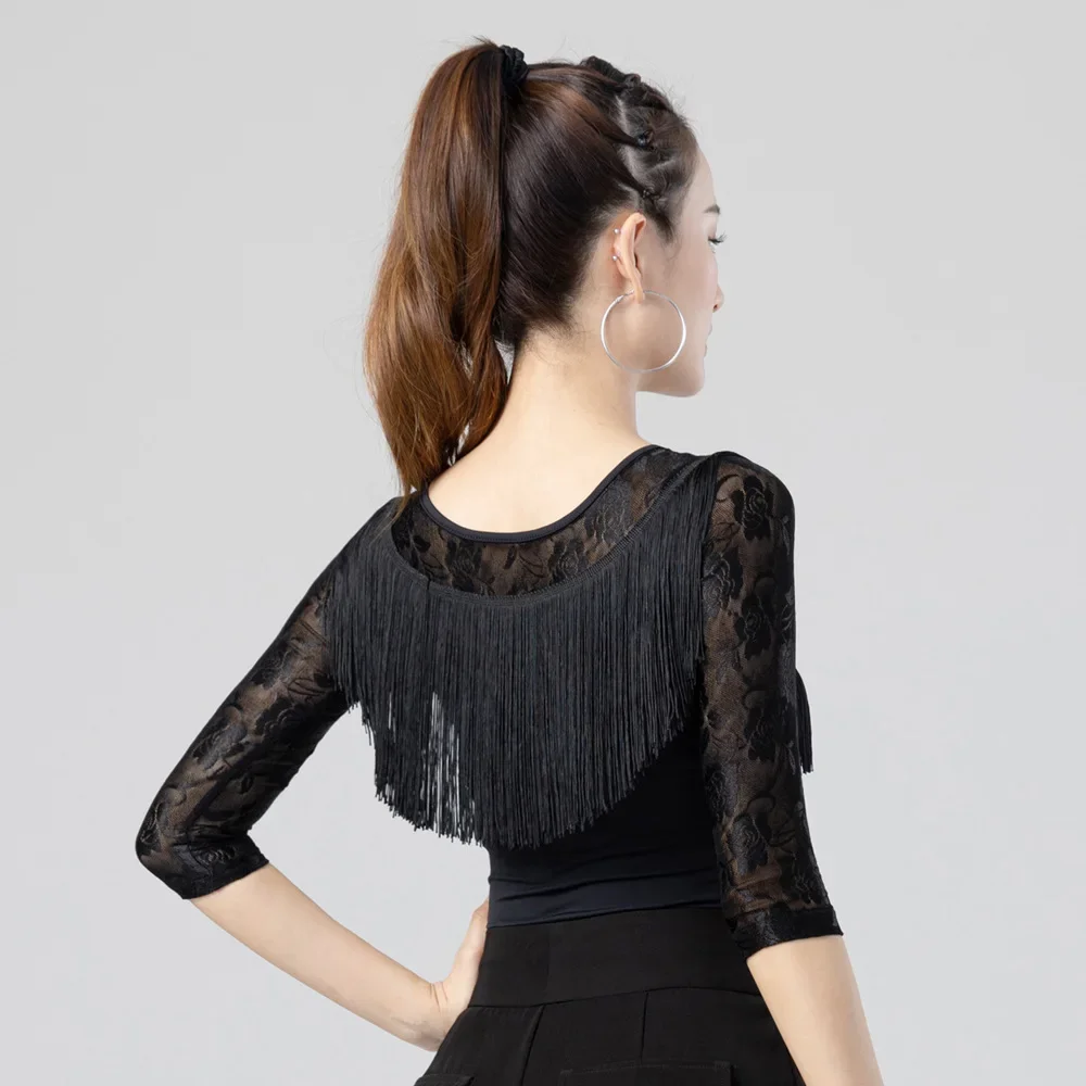 

Модные сексуальные кружевные шеи с бахромой, дизайн, женские топы для латинских танцев, платье для латинских танцев с кисточками, ткань для танго, чача, танцевальное представление