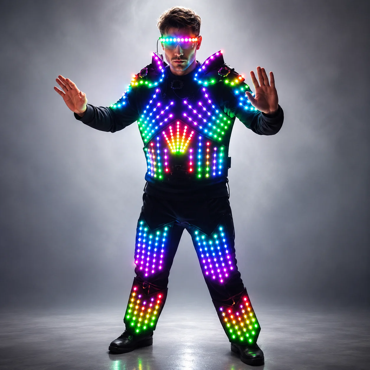 Full Color LED Robot Armor Suit Luminous Costume with LED Glasses for Nightclub Bar Stage Dance Performance Custom Made