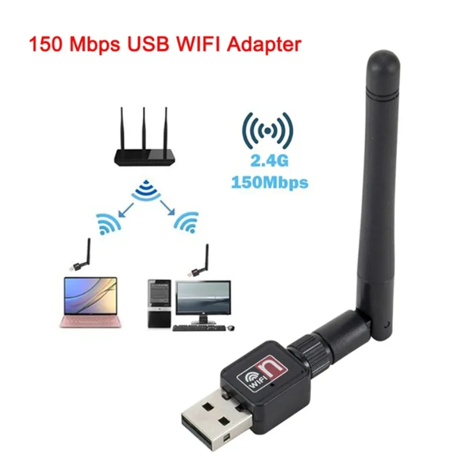 150Mbps USB WiFi Wireless Network Card Mini USB  Adapter With Rotatable Antenna For Laptop PC 2.4GHz USB WiFi Dongle Adapter
