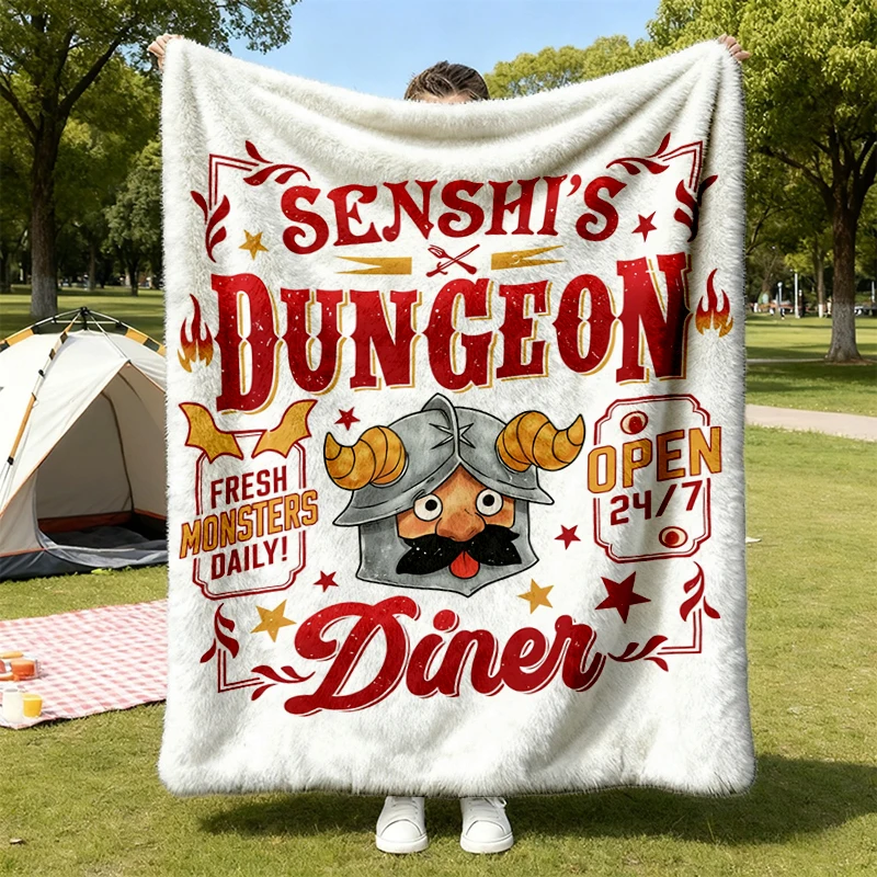 Senshi's Dungeon Diner Flannel Throw, Dungeon Meshi Anime Cozy Blanket, Kawaii Japanese Warm Blanket