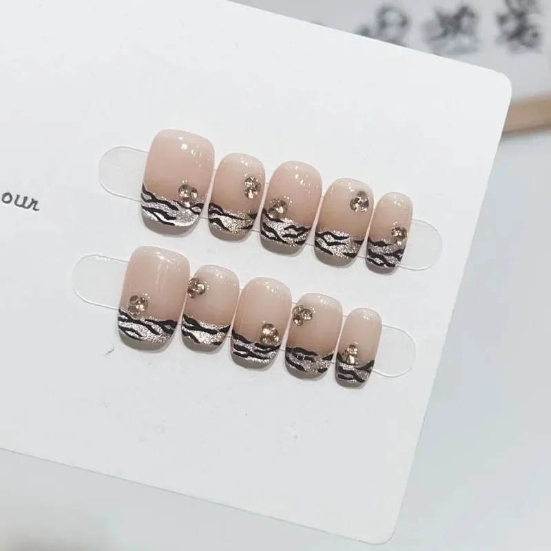 10Pcs /Set Full Cover False Nails Press on Nails Fake Nails Diy Pure Handmade Removable Hot Chick Cat Eye Zebra Print