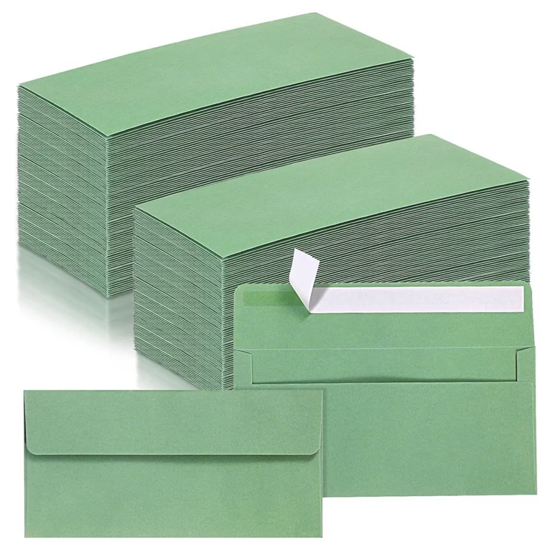 150 Pcs Business Envelopes Kit Self Adhesive Sage Green Envelopes Set Kit 4.13 X 9.49 Inches Standard Letter Envelopes