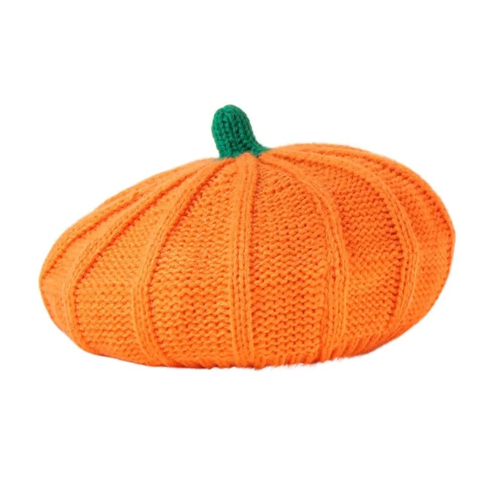 Personality Orange Pumpkin Beret Painter Hat Keep Warm Knitted Hat Artist Hat Peaked Cap Parent-Child Hat Party