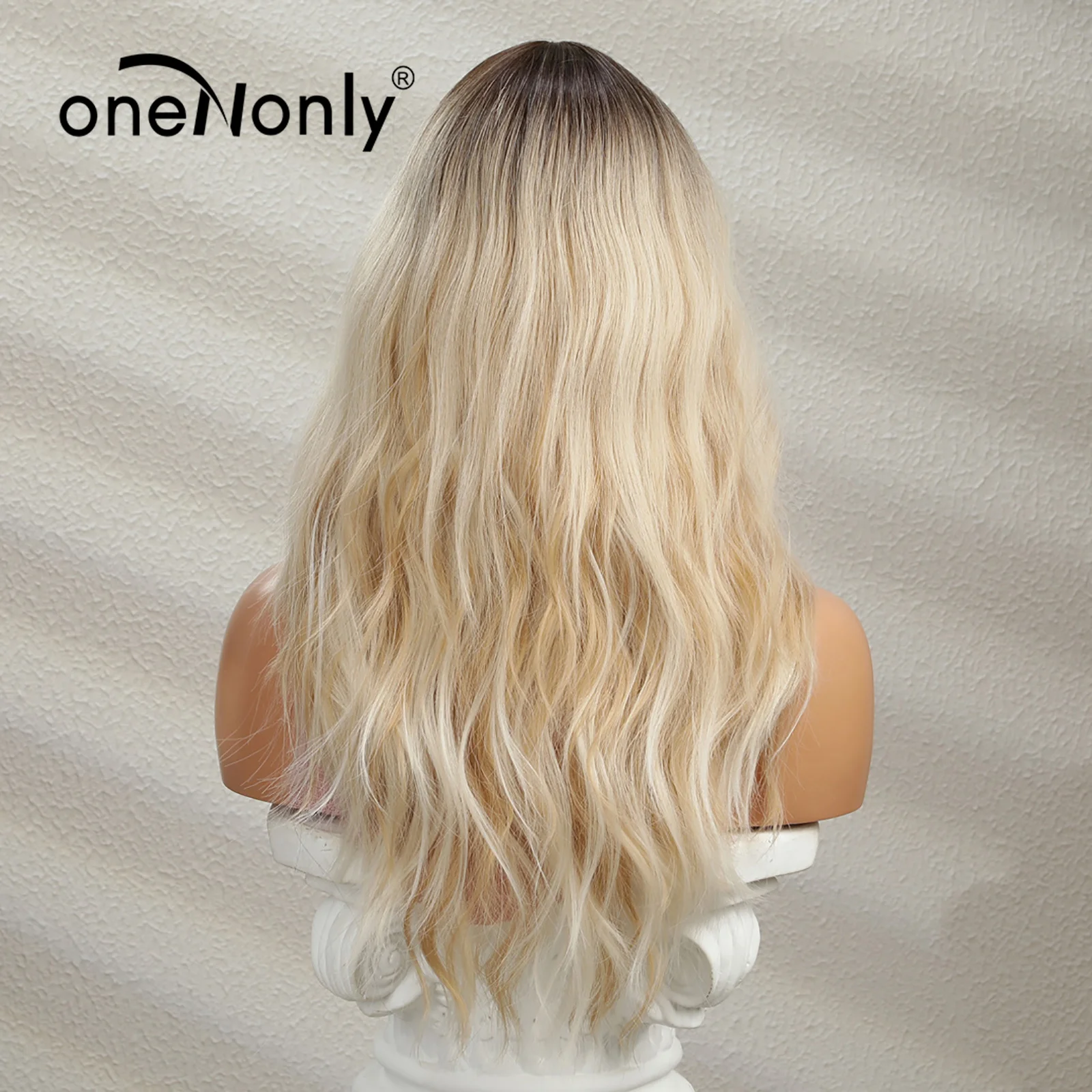 oneNonly Blonde Wig with Bangs Long Wave Good Quality Synthetic Wigs for Women Halloween Party Natural Heat Resistant Hair