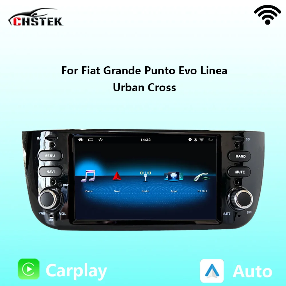 CHSTEK Radio de coche estéreo Carplay para Fiat Linea Grande Punto Evo 199 310 Urban Cross 323 navegación Bluetooth WIFI Android Auto